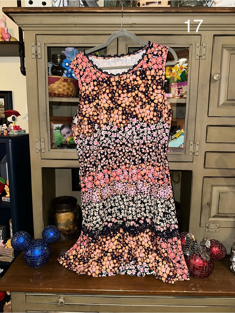 Isaac Mizrahi Floral Tiered Sleeveless Dress - Peach & Black - XL